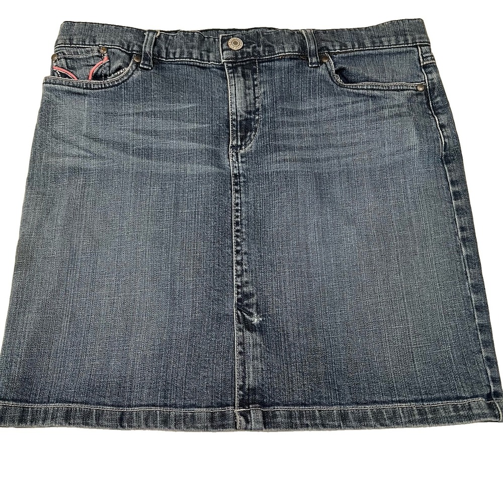 Old Navy Vtg Y2K Denim Mini Skirt 12 Ultra Low Stretch Front Slit 5 Pocket Jean
